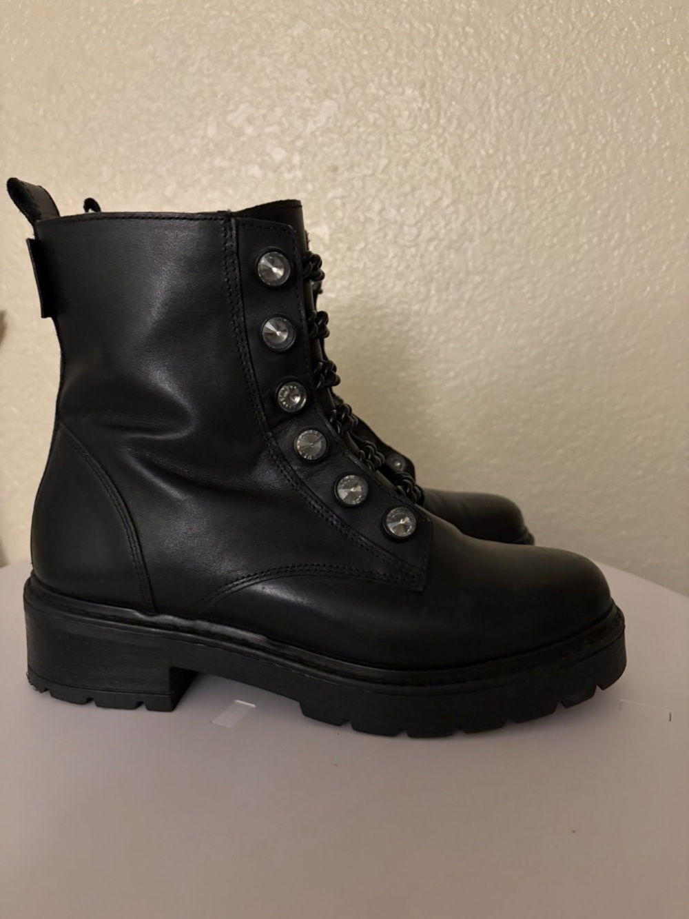 Kurt Geiger Black Chain-Detail Combat Boots - Picture 2 of 7